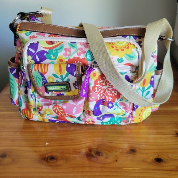 Lily Bloom Shoulder Bag Floral Bird Print Recycled Eco Friendly Pockets - Picture 1 of 10